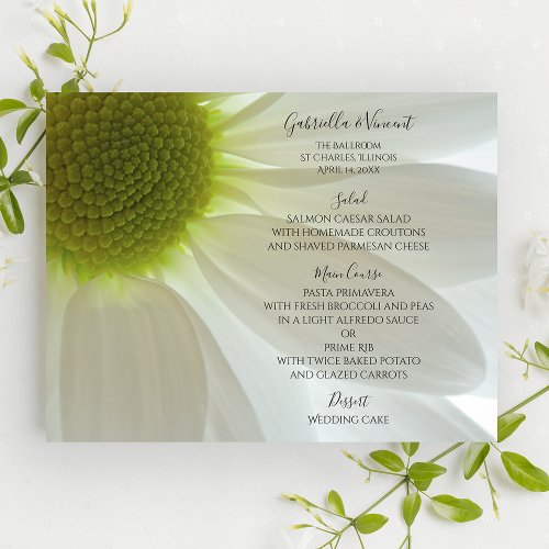 White Daisy Flower Petals Wedding Menu