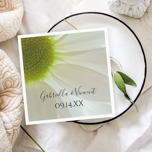 White Daisy Flower Petals Wedding Paper Napkins