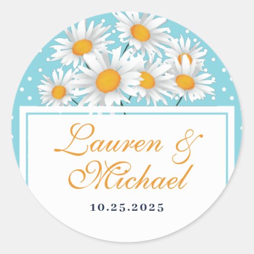White Daisy Flower Polkadot Pattern Floral Wedding Classic Round Sticker