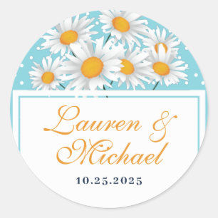 White Daisy Flower Polkadot Pattern Floral Wedding Classic Round Sticker