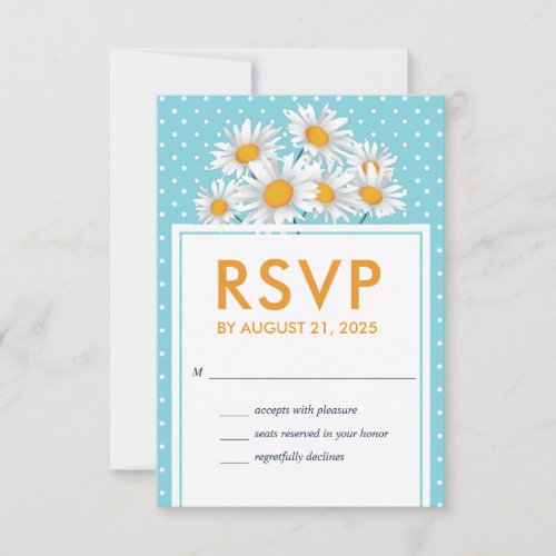 White Daisy Flower Polkadot Pattern Floral Wedding RSVP Card