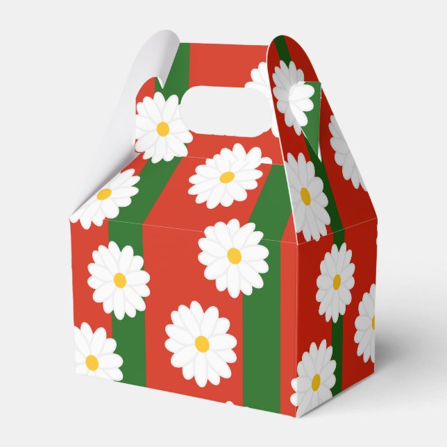 White Daisy Flower red Merry Christmas Holiday  Favor Boxes (Front Side)