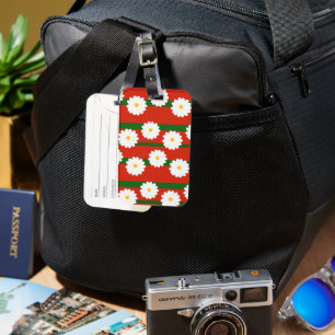 White Daisy Flower red Merry Christmas Holiday Luggage Tag