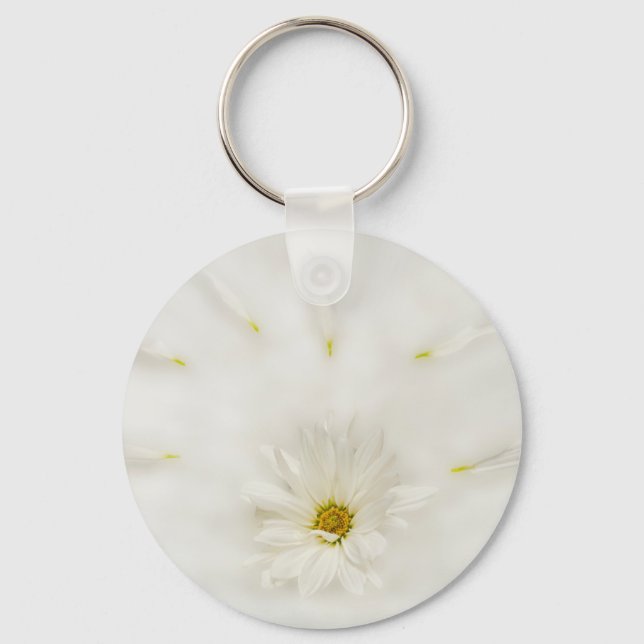 White Daisy Flower Round Keychain (Front)