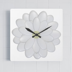 White Daisy Flower Square Wall Clock