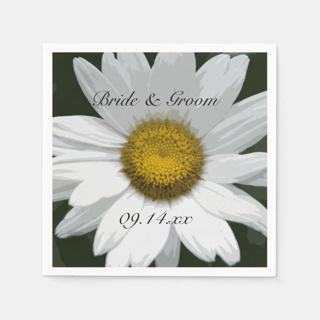 White Daisy Flower Wedding Paper Napkins (Front)