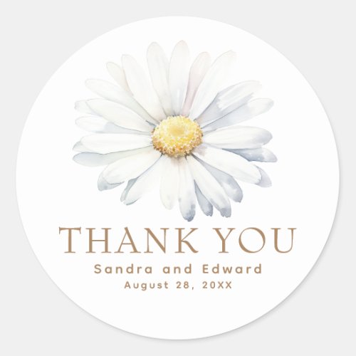 White Daisy Flower Wildflowers Themed Thank You Classic Round Sticker