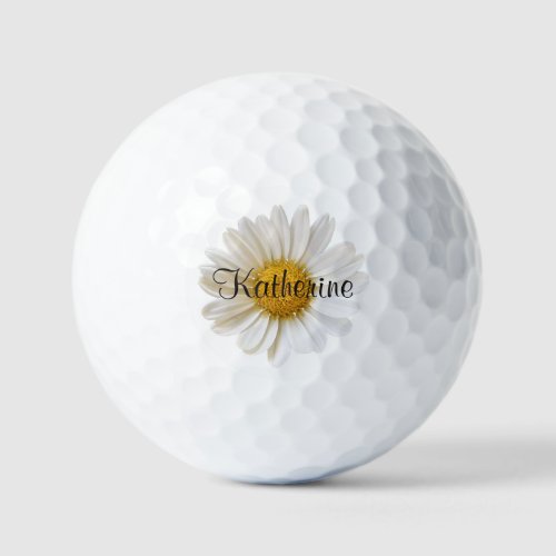 White Daisy Flower with Custom Name Golf Balls