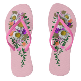 White Daisy Flowers accent Pink Flip Flops