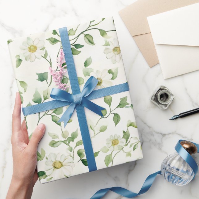 White Daisy Flowers Birthday Wrapping Paper (Gifting)
