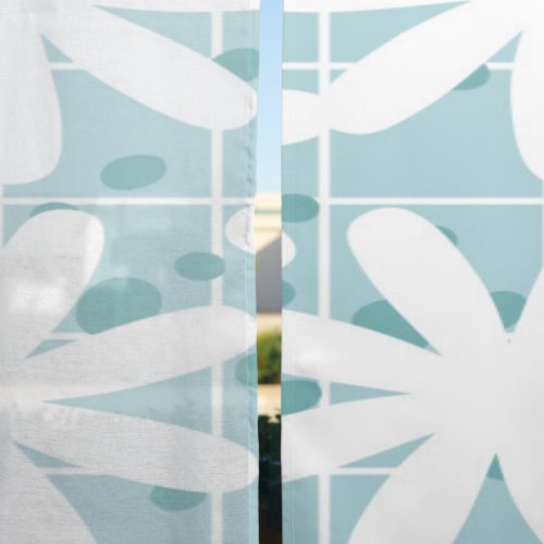 White Daisy Flowers Blue Tiles Modern Blackout Curtains