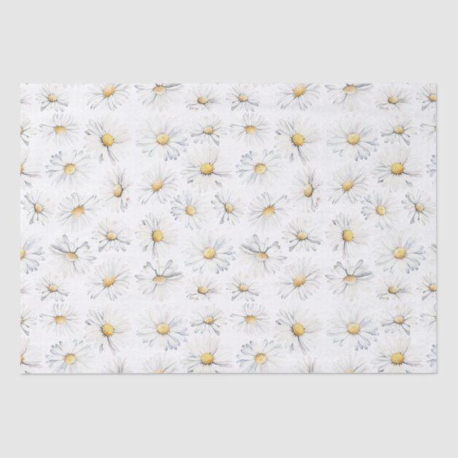 White Daisy Flowers Botanical Boho Pattern Tissue Paper (Front)