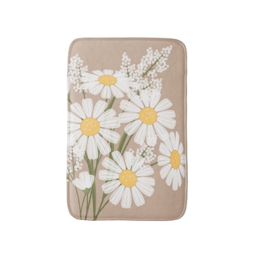 White Daisy Flowers Bouquet on Beige Bath Mat