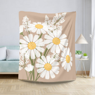 White Daisy Flowers Bouquet on Beige Sherpa Blanket