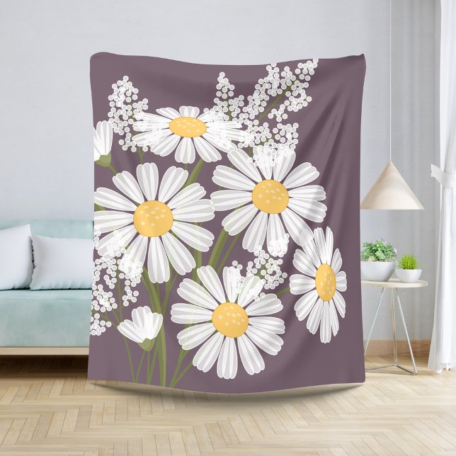 White Daisy Flowers Bouquet on Dark Purple Sherpa Blanket (Creator Uploaded)