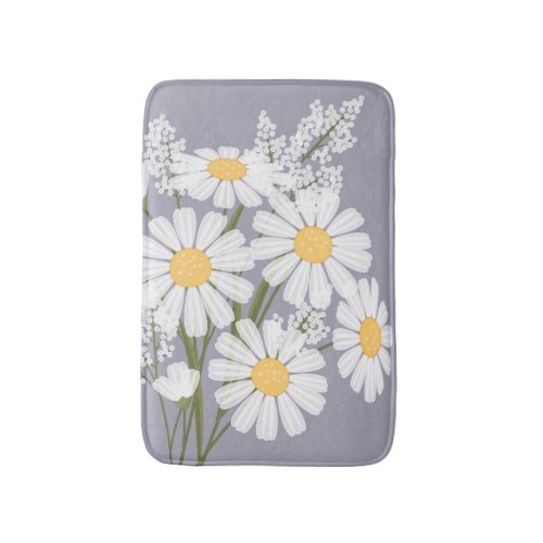 White Daisy Flowers Bouquet on Lavender Bathroom Mat
