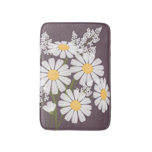 White Daisy Flowers Bouquet on Plum Purple Bathroom Mat