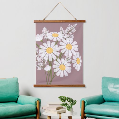 White Daisy Flowers Bouquet on Rosy Brown Hanging Tapestry