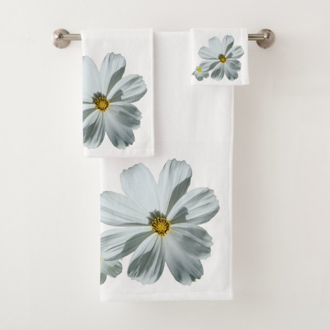 White Daisy Flowers Floral Bath Towel Set (Insitu)