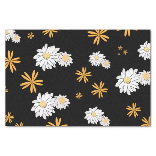 White daisy flowers in a black background tote bag tissue paper