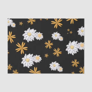 White daisy flowers in a black background tote bag tissue paper