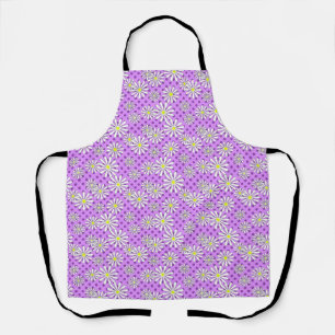 White daisy flowers on a polka dot background apron