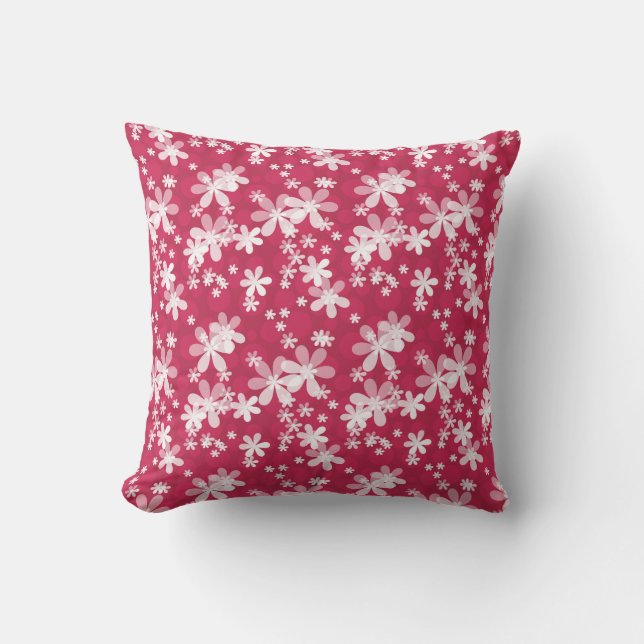 White daisy flowers on a red background throw pillow (Front)