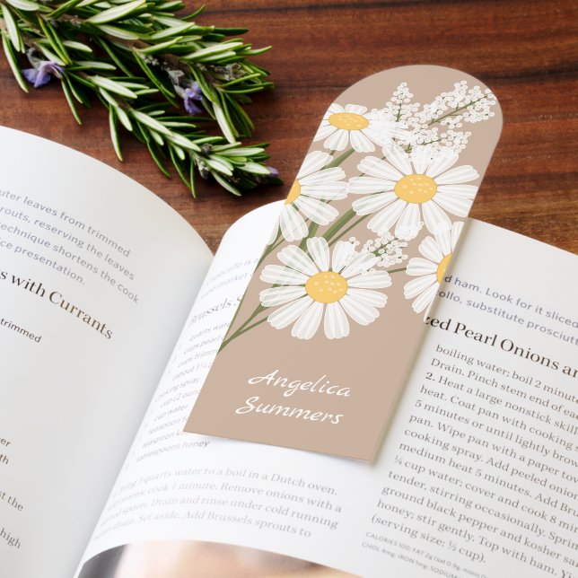White Daisy Flowers on Beige Bookmarks (Book)