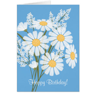 Hy Birthday White Flowers With Blue Cards Zazzle White Daisy Flowers On Blue Hy Birthday Card