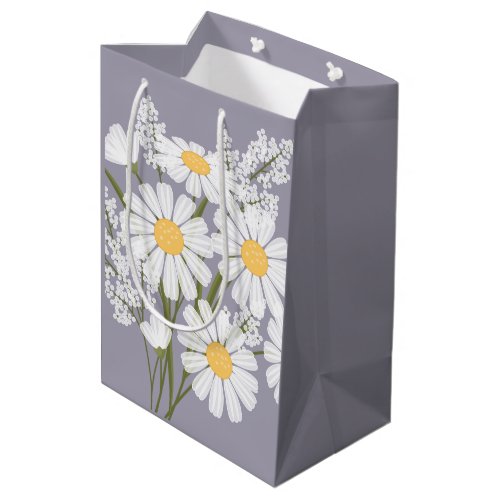 White Daisy Flowers on Lavender Medium Gift Bag