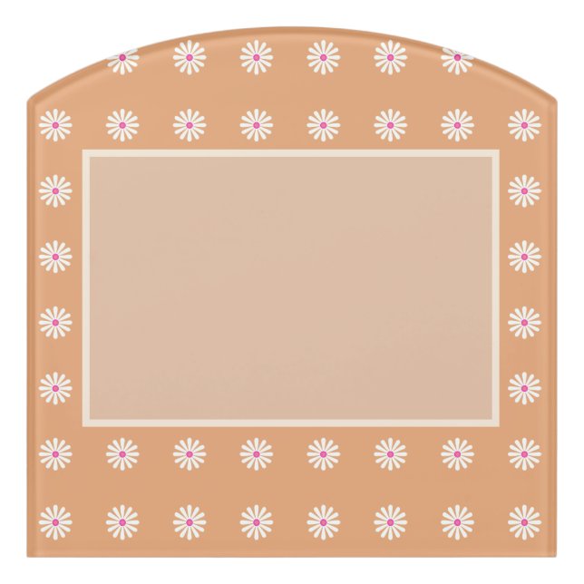 White daisy flowers on soft peach door sign (Contour Front)