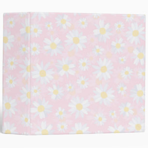 White Daisy Flowers Pink Floral 3 Ring Binder