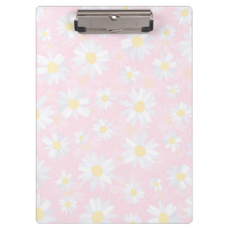  White Daisy Flowers Pink Floral Clipboard