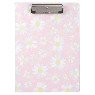 White Daisy Flowers Pink Floral Clipboard