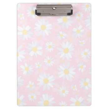 White Daisy Flowers Pink Floral Clipboard by NdesignTrend at Zazzle