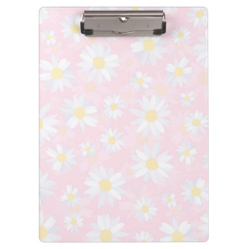  White Daisy Flowers Pink Floral Clipboard