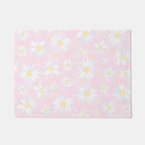 White Daisy Flowers Pink Floral Doormat