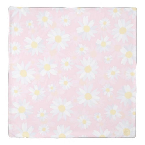 White Daisy Flowers Pink Floral Duvet Cover