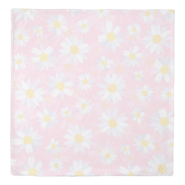White Daisy Flowers Pink Floral Duvet Cover (Front)