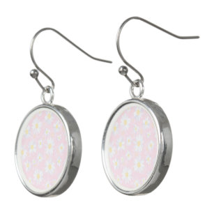 White Daisy Flowers Pink Floral Earrings