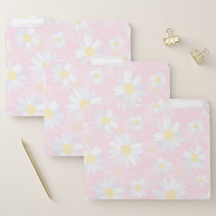  White Daisy Flowers Pink Floral File Folder