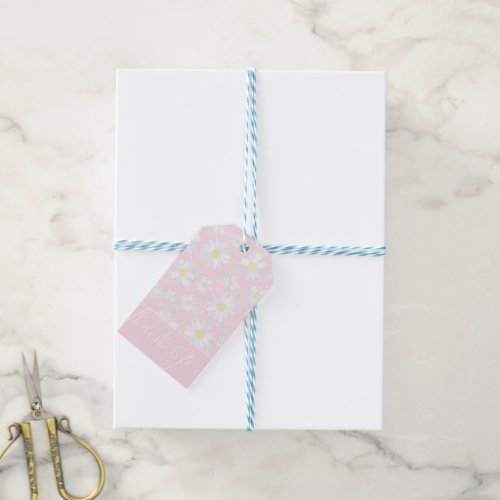  White Daisy Flowers Pink Floral Gift Tags