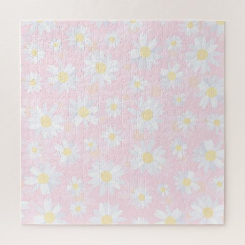  White Daisy Flowers Pink Floral Jigsaw Puzzle