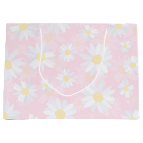  White Daisy Flowers Pink Floral Large Gift Bag