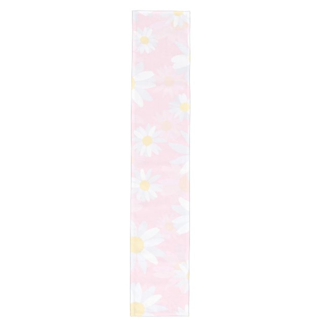 White Daisy Flowers Pink Floral Medium Table Runner (Front)
