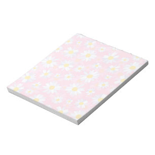 White Daisy Flowers Pink Floral Notepad