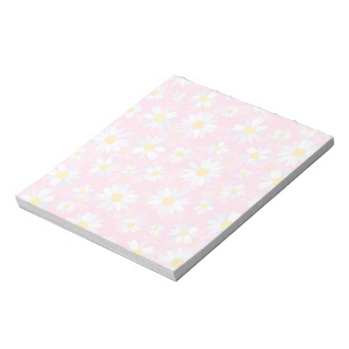  White Daisy Flowers Pink Floral Notepad