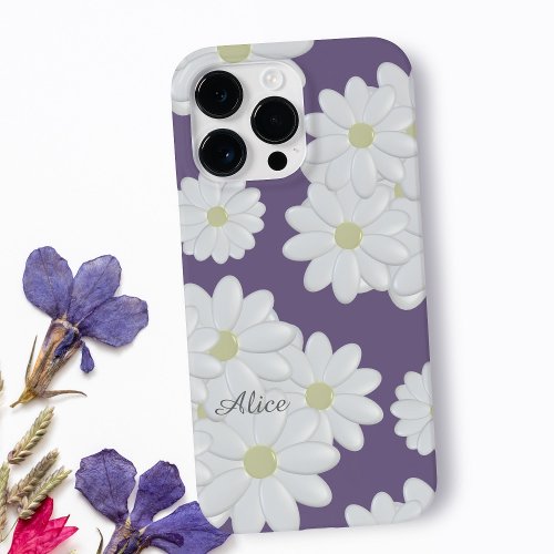 White Daisy Flowers Purple Name Cute Girly Floral Case_Mate iPhone 14 Pro Max Case
