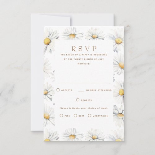 White Daisy Flowers RSVP Card for Wedding
