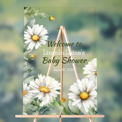 White Daisy Frame Baby Boy Shower Acrylic Sign